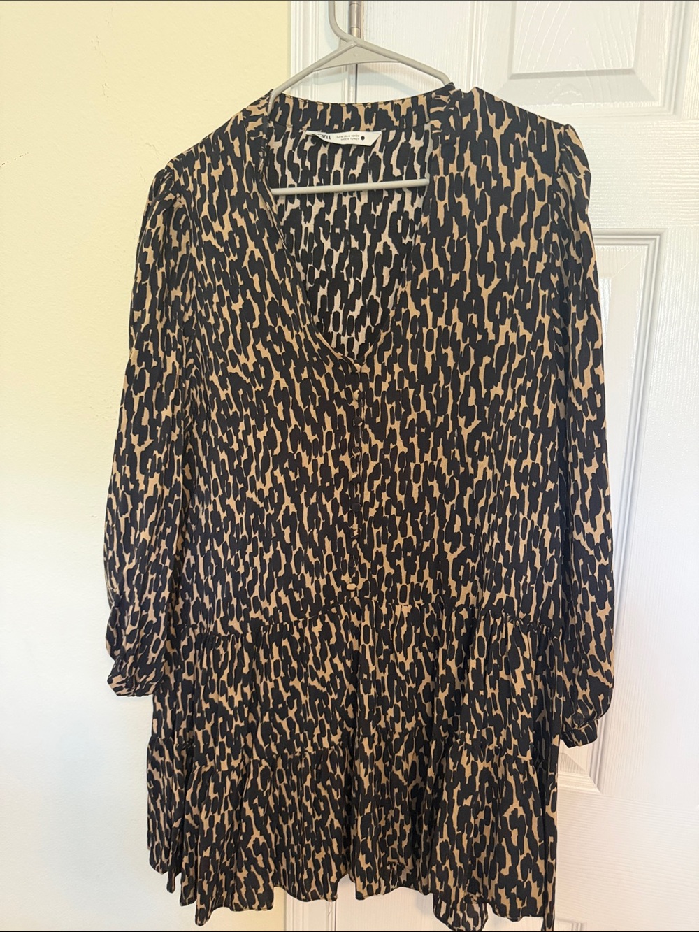 Zara Black & Tan Leopard-Print Mini Dress